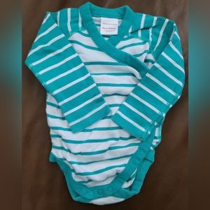 $1 when you bundle, Baby long sleeve, green striped onesie, size 6 - 9 months